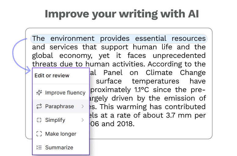 AI writing assistant interface